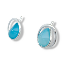 Load image into Gallery viewer, Sterling Silver Drop Aquamarine Stud Earrings
