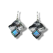 Load image into Gallery viewer, Sterling Textured Diamond with Created Opal Earrings