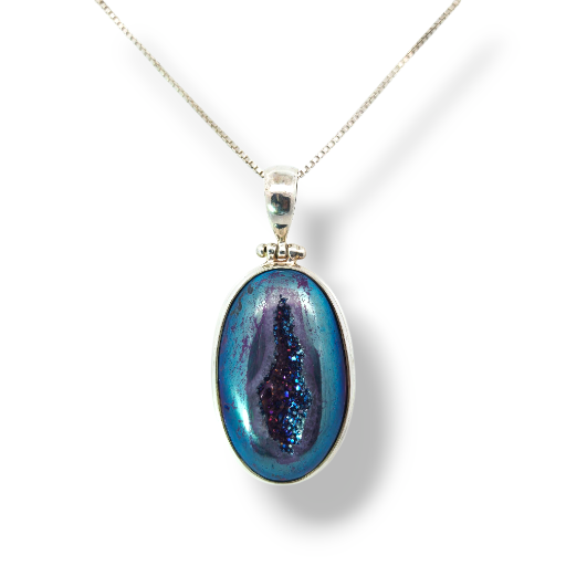 Sterling Silver Oval Druzy Quartz Necklace
