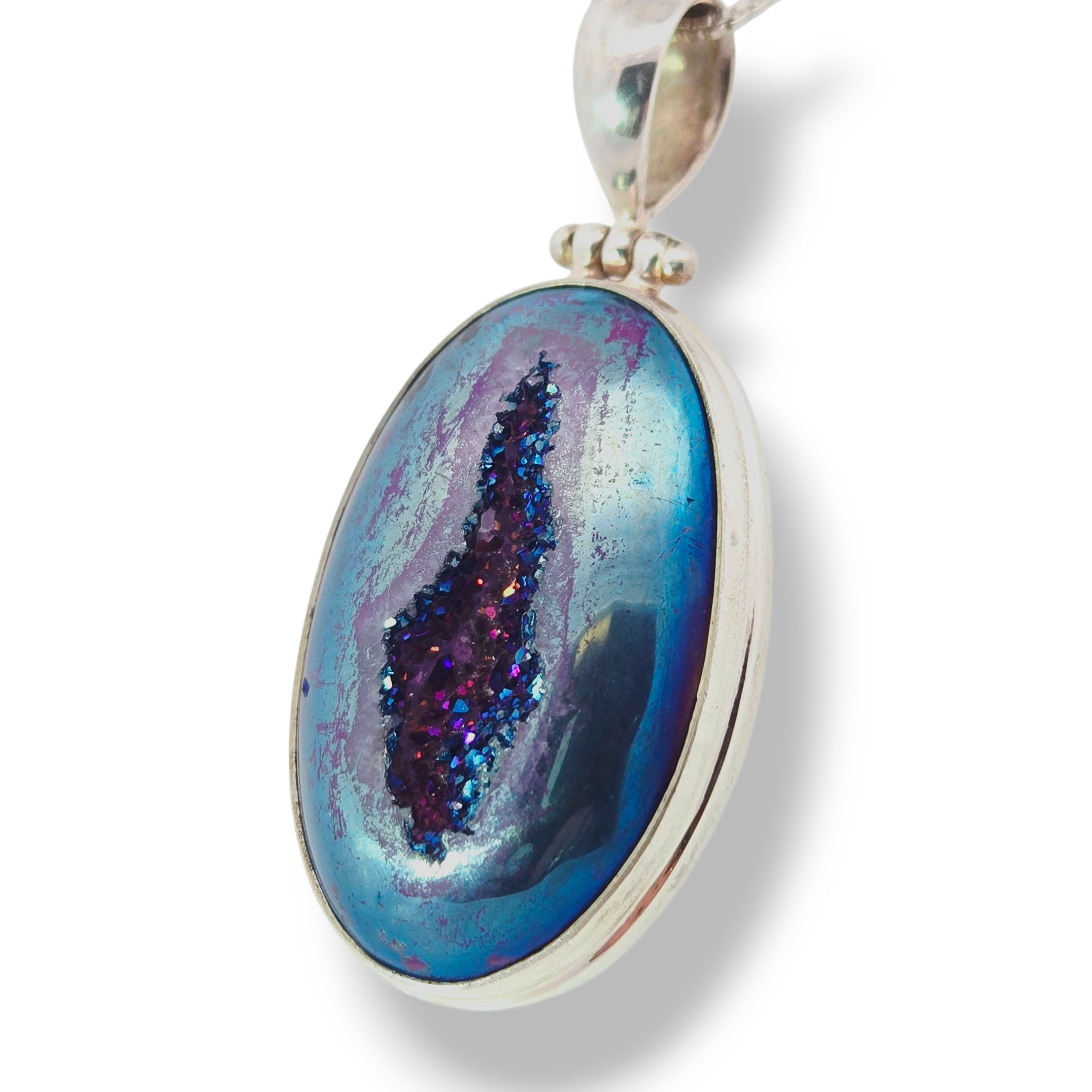 Sterling Silver Oval Druzy Quartz Necklace