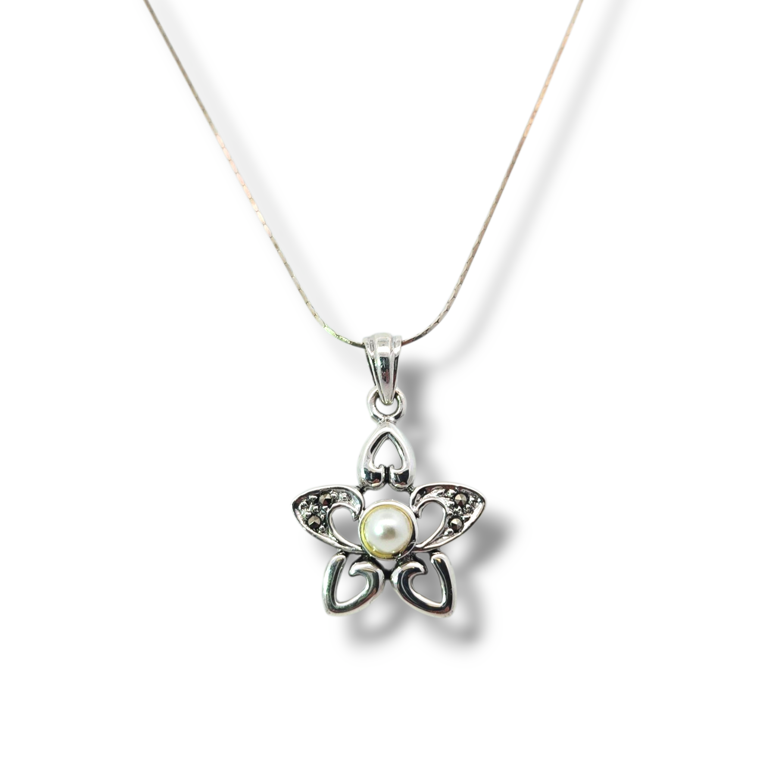 Sterling Silver Pearl Flower Necklace