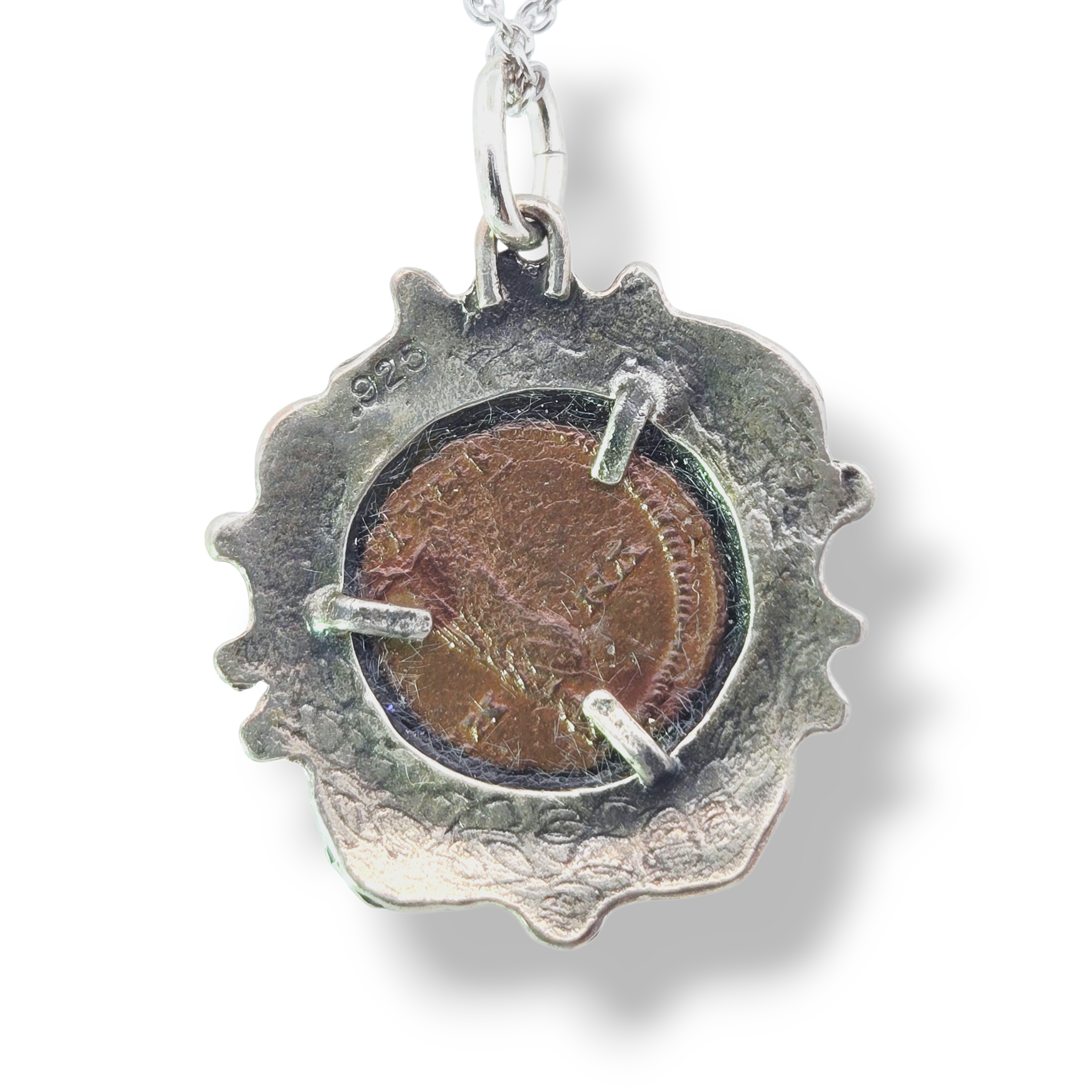 Sterling Silver Ancient Roman Coin Filigree Bezel Necklace 2