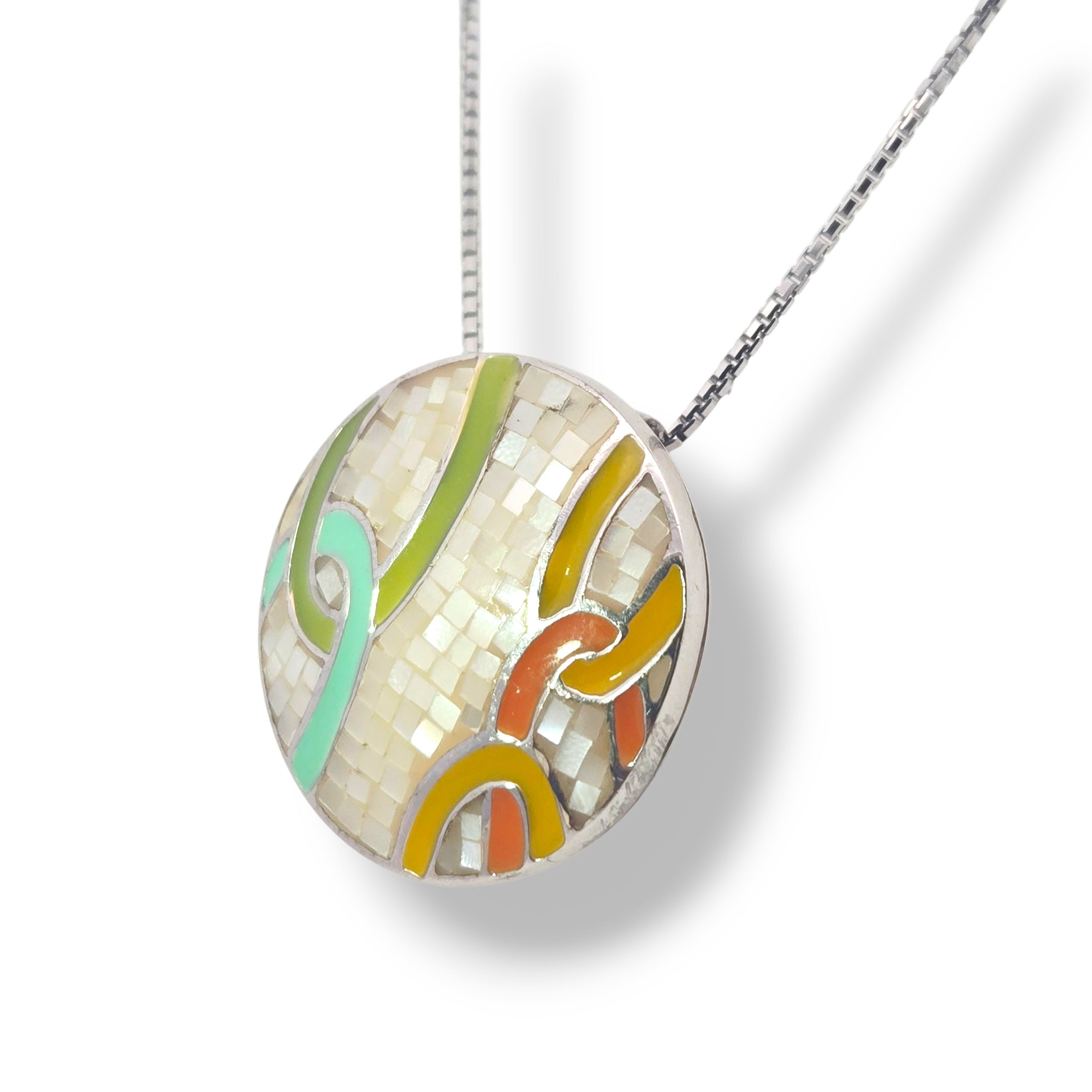 Sterling Silver Round Multicolor Loop Mosaic Necklace