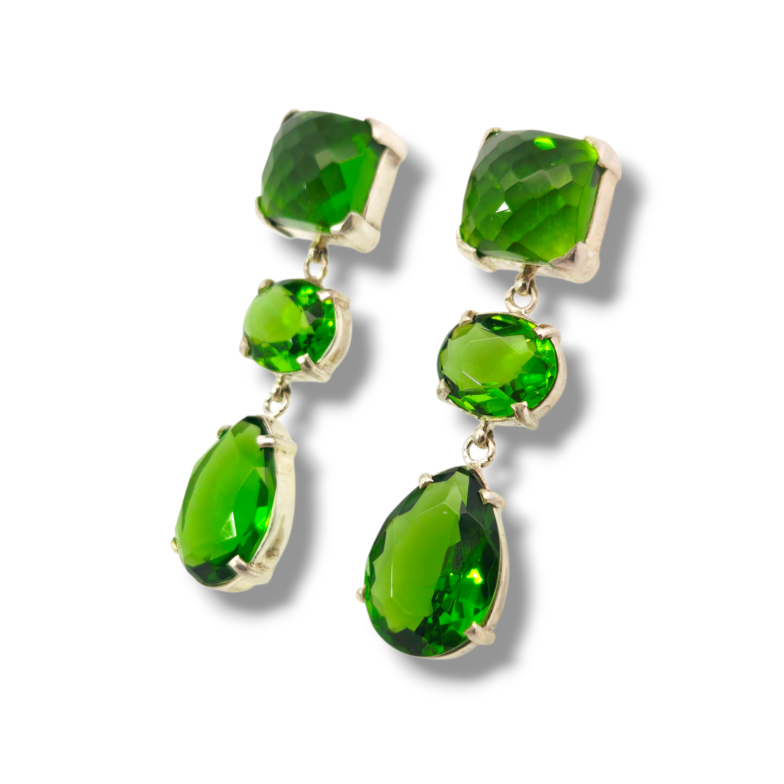 Sterling Silver Green Obsidian Chunky Dangle Earrings