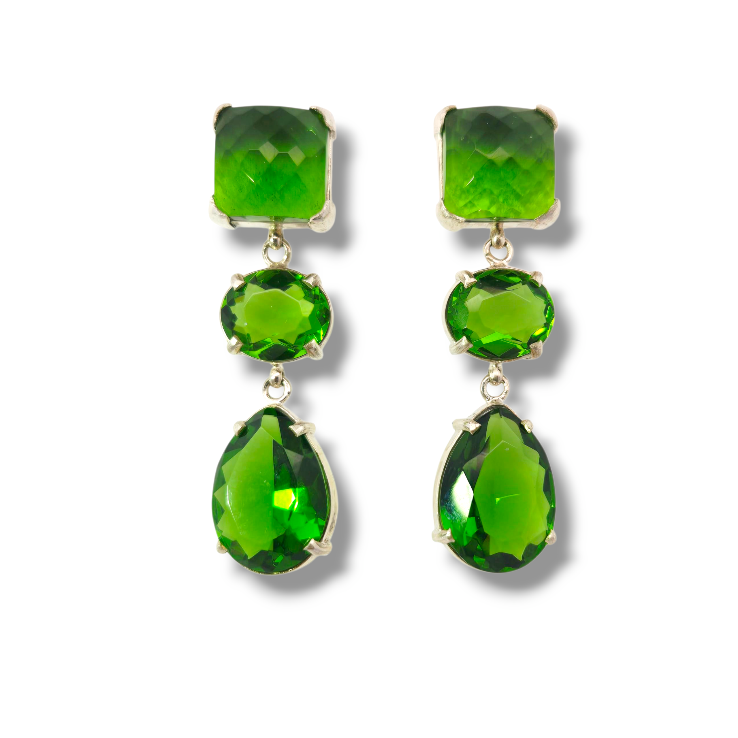 Sterling Silver Green Obsidian Chunky Dangle Earrings