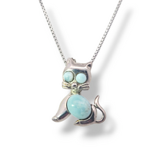 Load image into Gallery viewer, Sterling Silver Larimar Cat Necklace