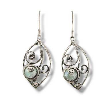 Sterling Swirl Earrings with Ancient Roman Glass