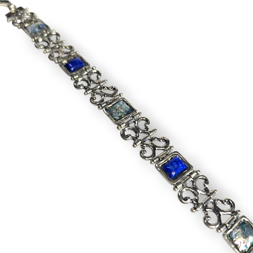 Sterling Bracelet with Ancient Roman Glass and Sodalite