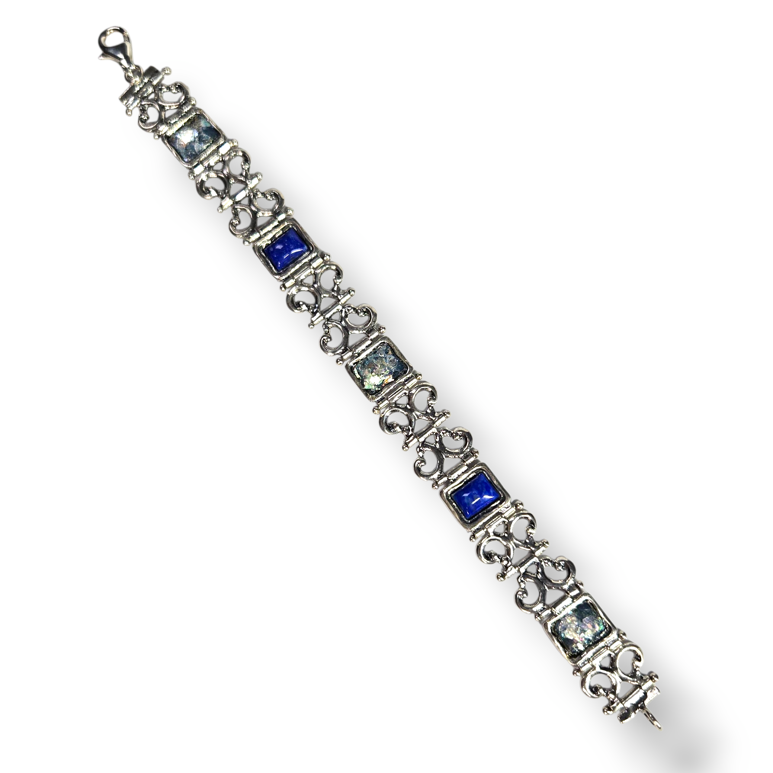 Sterling Bracelet with Ancient Roman Glass and Sodalite