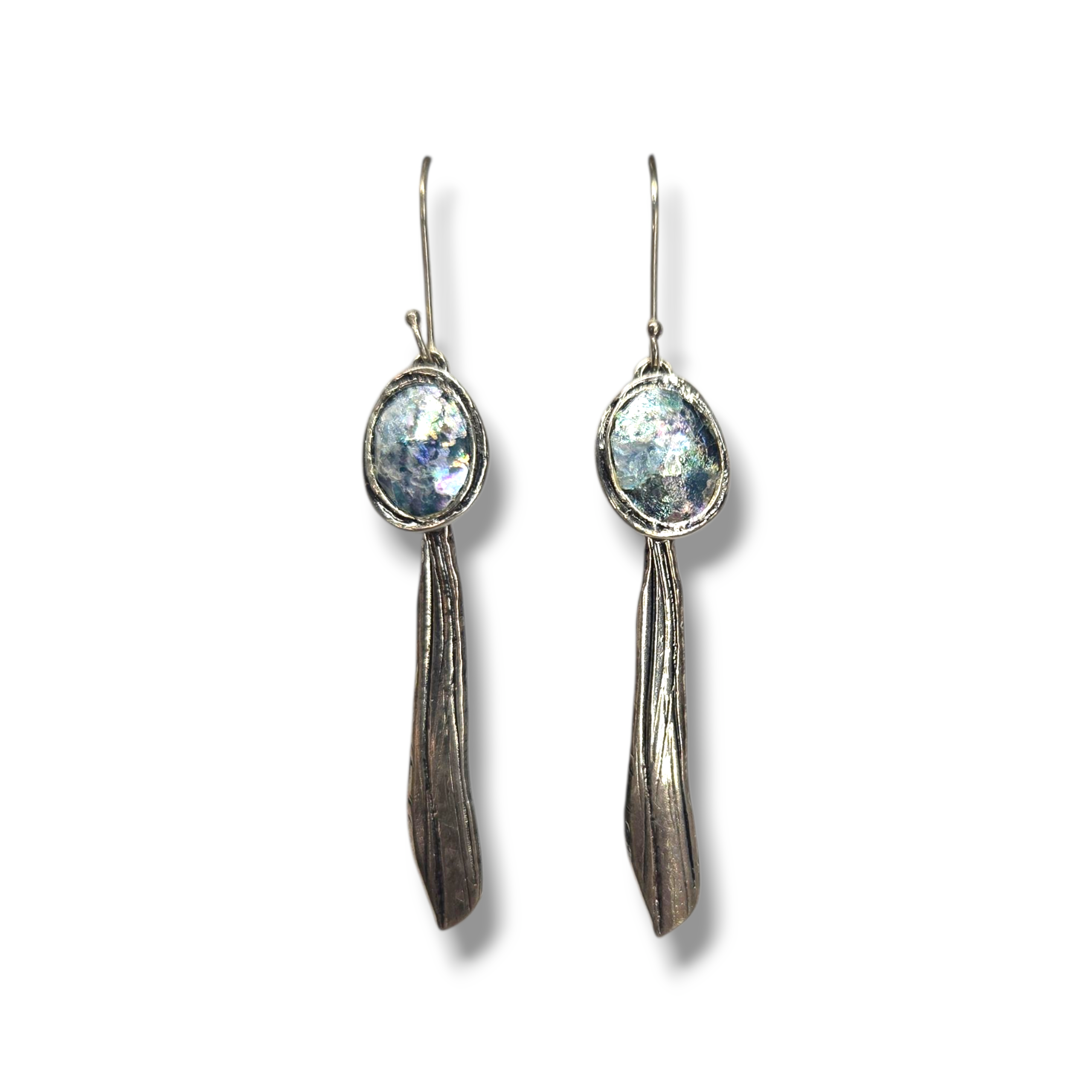 Sterling and Roman Glass Dangle Earrings