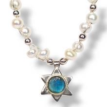 Load image into Gallery viewer, Sterling Pearl and Ancient Roman Glass Flower Necklace