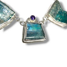 Load image into Gallery viewer, Sterling Organic Necklace with Ancient Roman Glass with Amethyst Accent