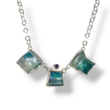 Load image into Gallery viewer, Sterling Organic Necklace with Ancient Roman Glass with Amethyst Accent