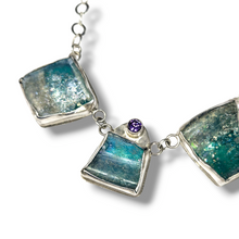 Load image into Gallery viewer, Sterling Organic Necklace with Ancient Roman Glass with Amethyst Accent