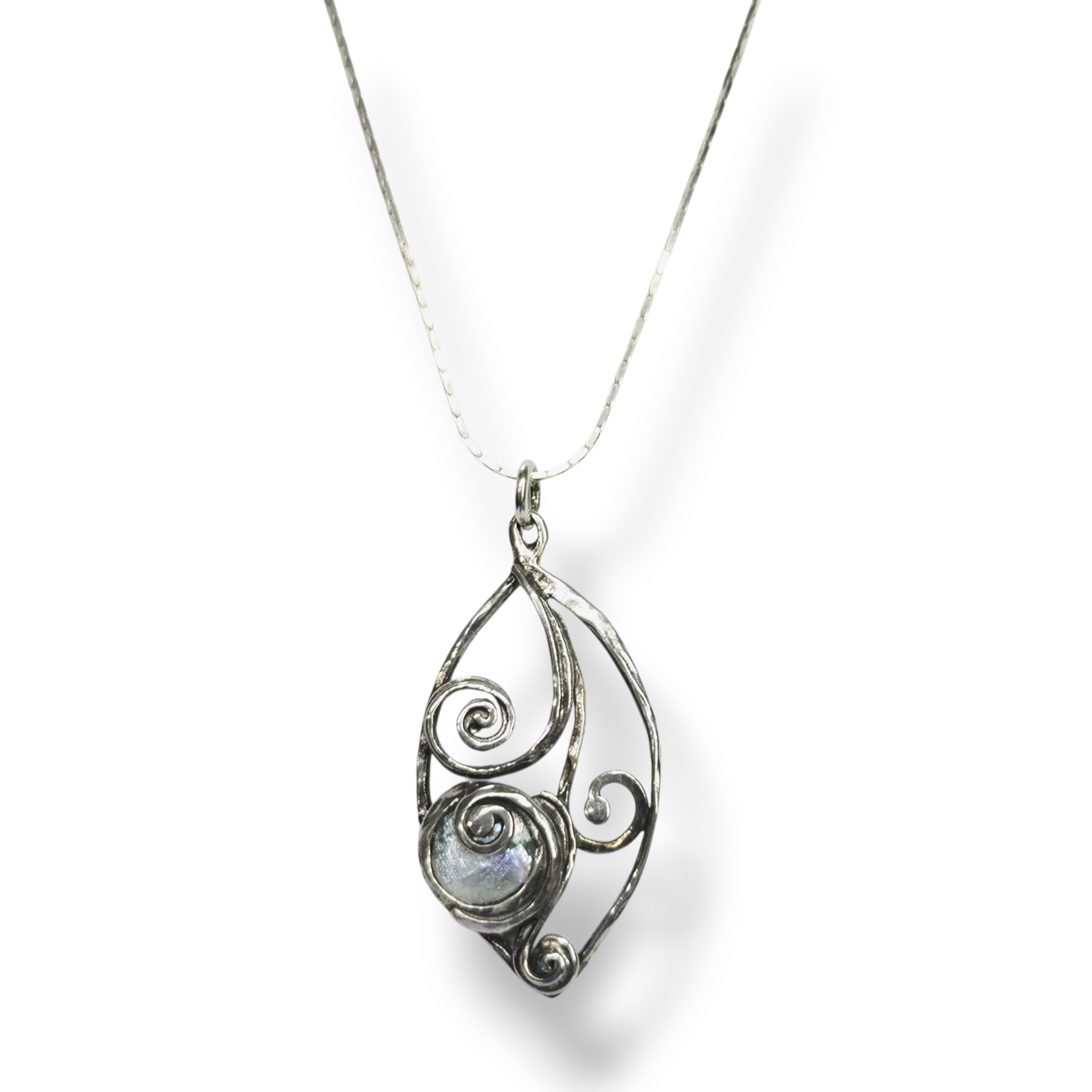 Sterling Swirl Necklace with Ancient Roman Glass