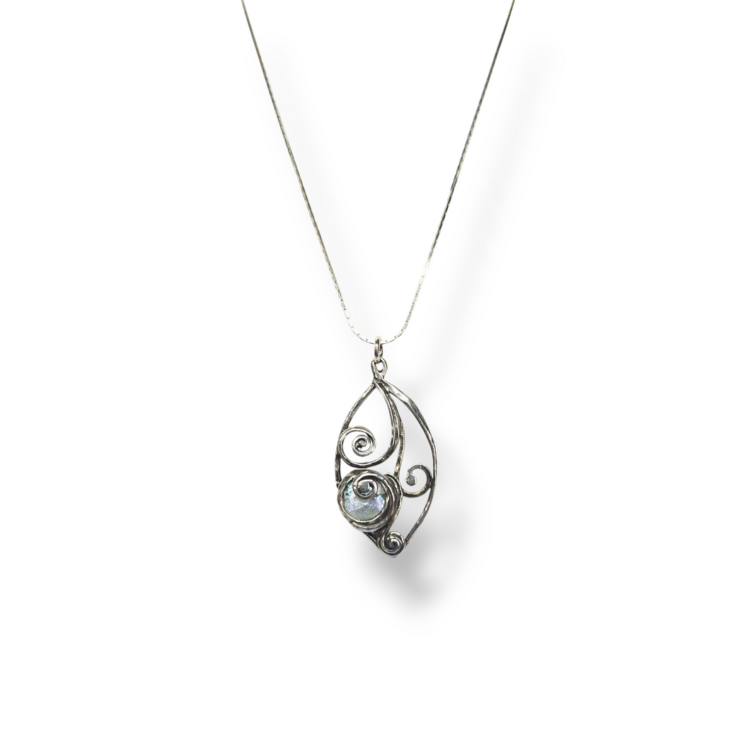 Sterling Swirl Necklace with Ancient Roman Glass