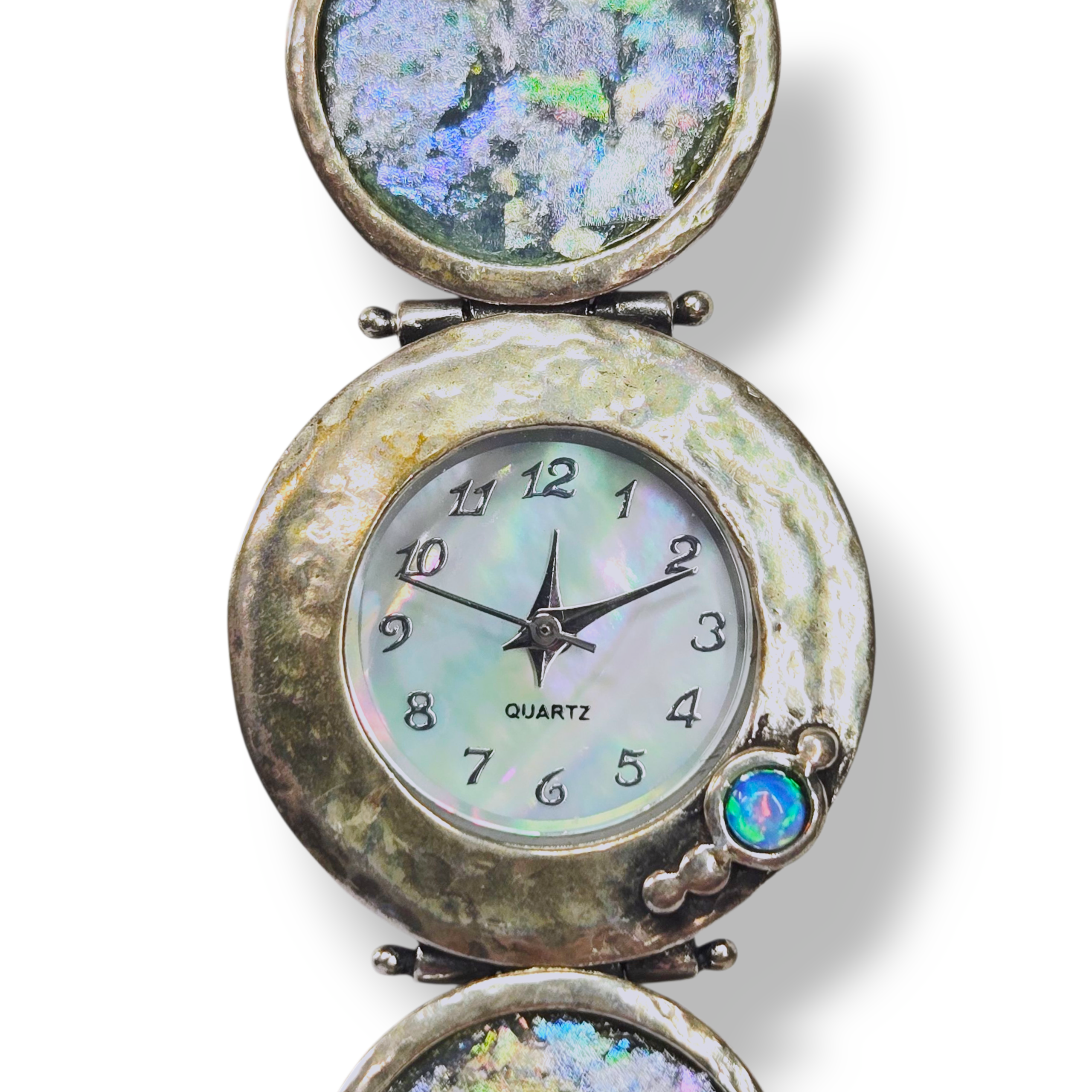 Sterling Bracelet Watch with Ancient Roman Glass and CR Opal