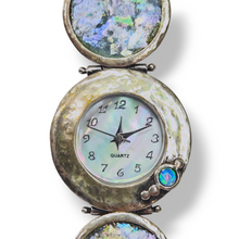 Load image into Gallery viewer, Sterling Bracelet Watch with Ancient Roman Glass and CR Opal