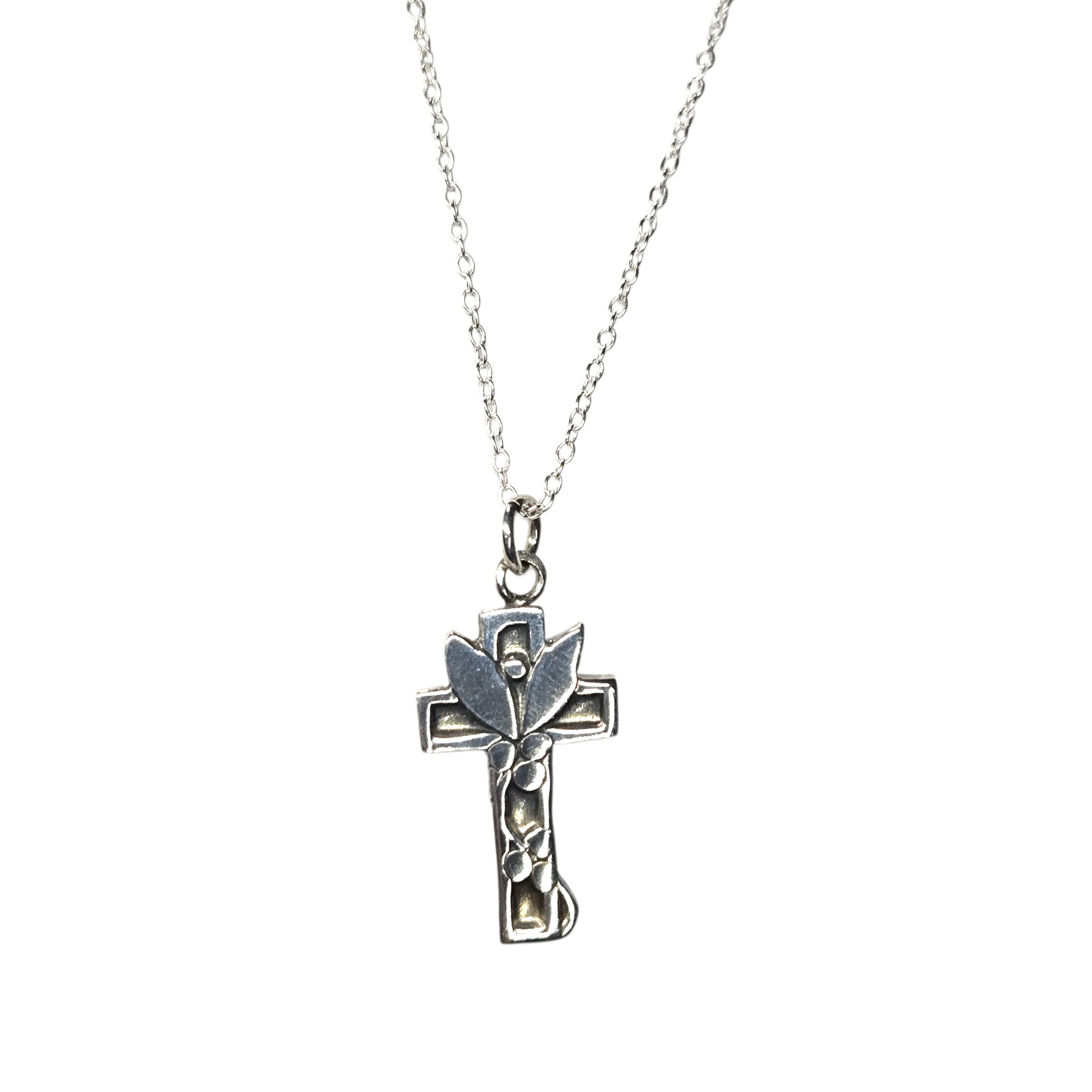 Sterling Silver Holly Berry Cross Necklace