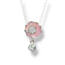 Load image into Gallery viewer, Sterling Silver Enamel Flower and Heart Drop Necklace
