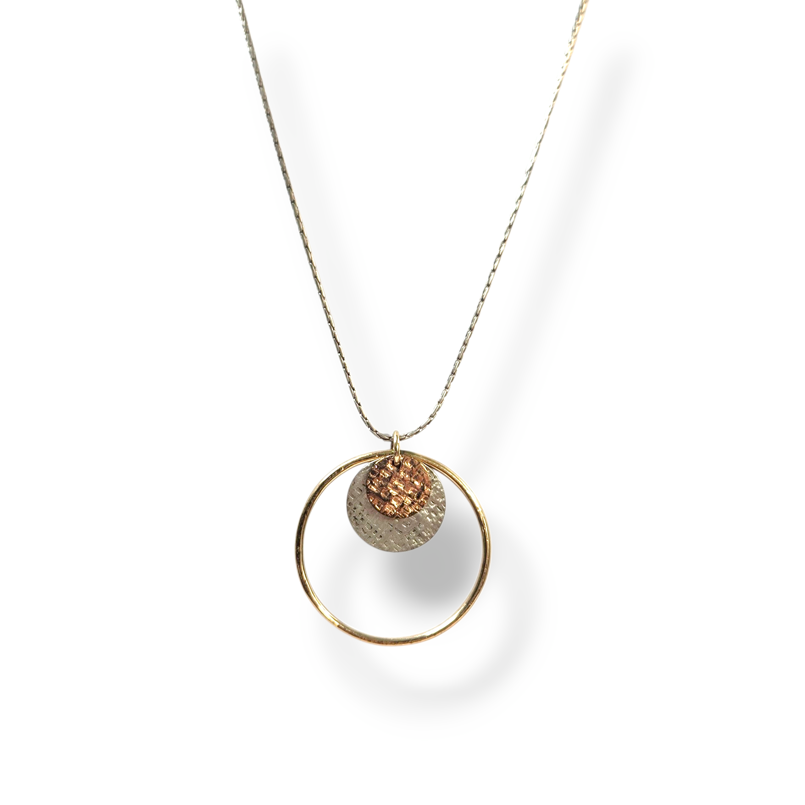 Tri-Tone Sterling Silver Concentric Circle Necklace