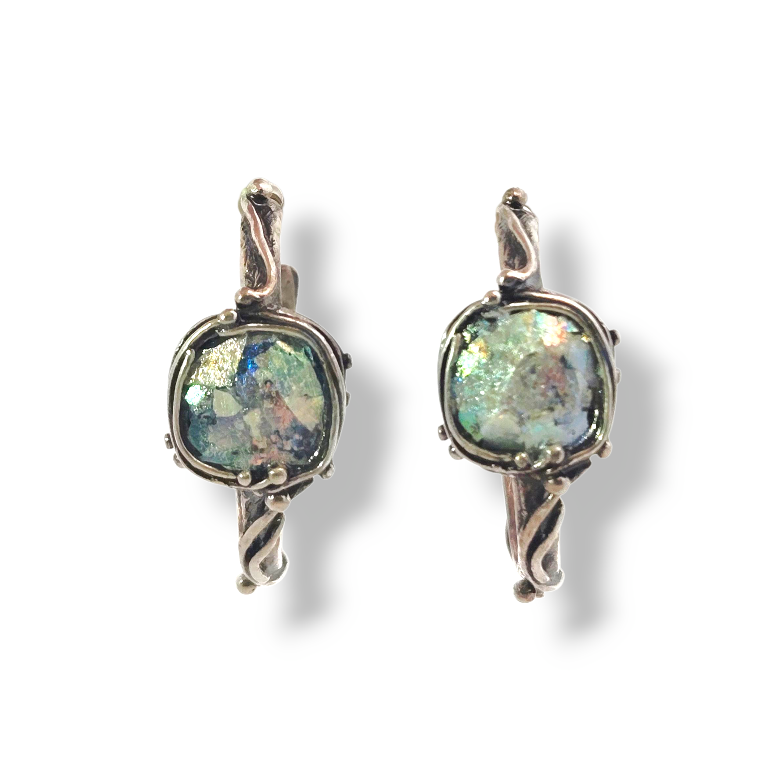 Sterling Freeform Ancient Roman Glass Hoops