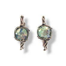 Load image into Gallery viewer, Sterling Freeform Ancient Roman Glass Hoops