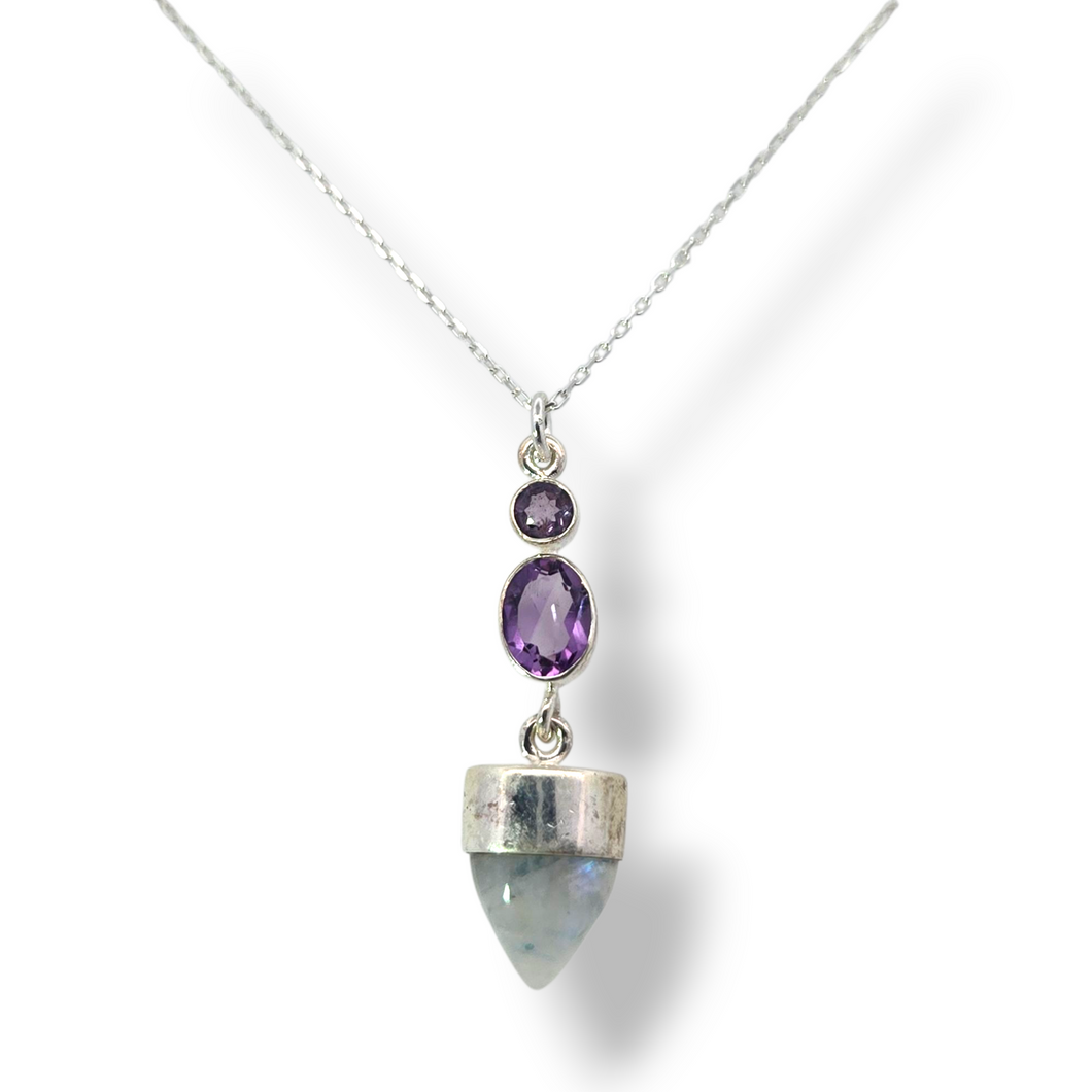 Sterling Silver Amethyst and Moonstone Necklace