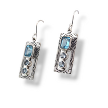 Load image into Gallery viewer, Sterling Silver Pattern Blue Topaz Earrings