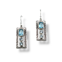 Load image into Gallery viewer, Sterling Silver Pattern Blue Topaz Earrings