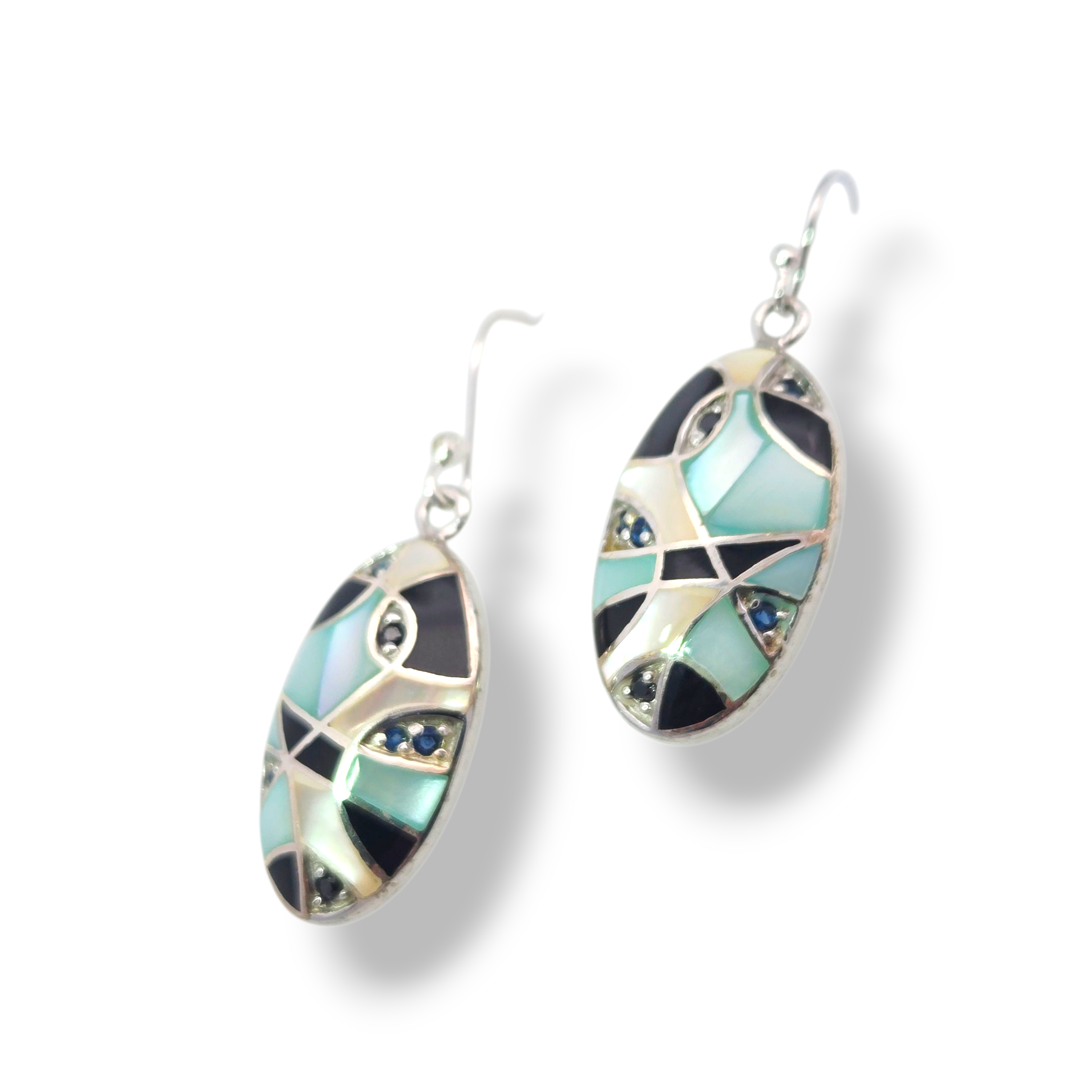Sterling Mosaic Geometric Oval Earrings