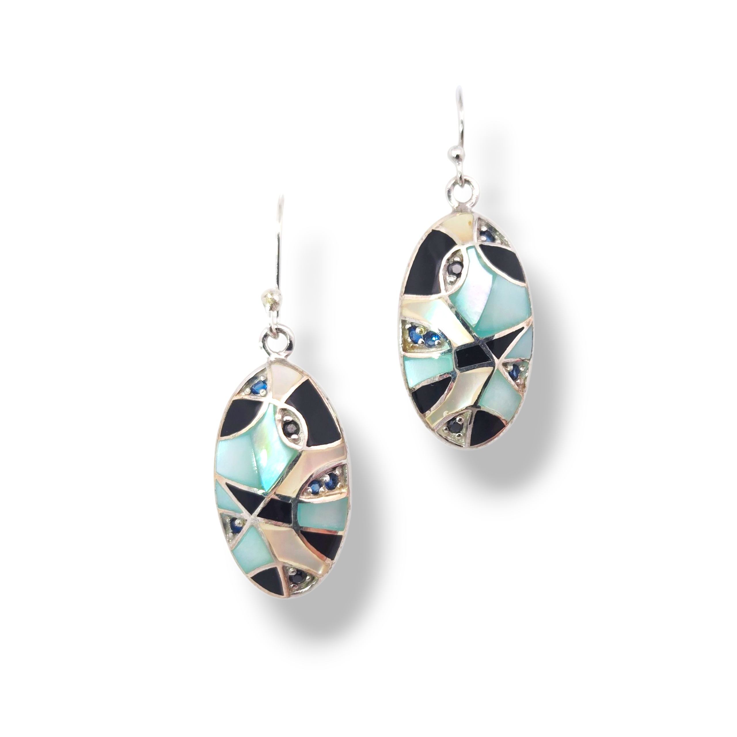 Sterling Mosaic Geometric Oval Earrings