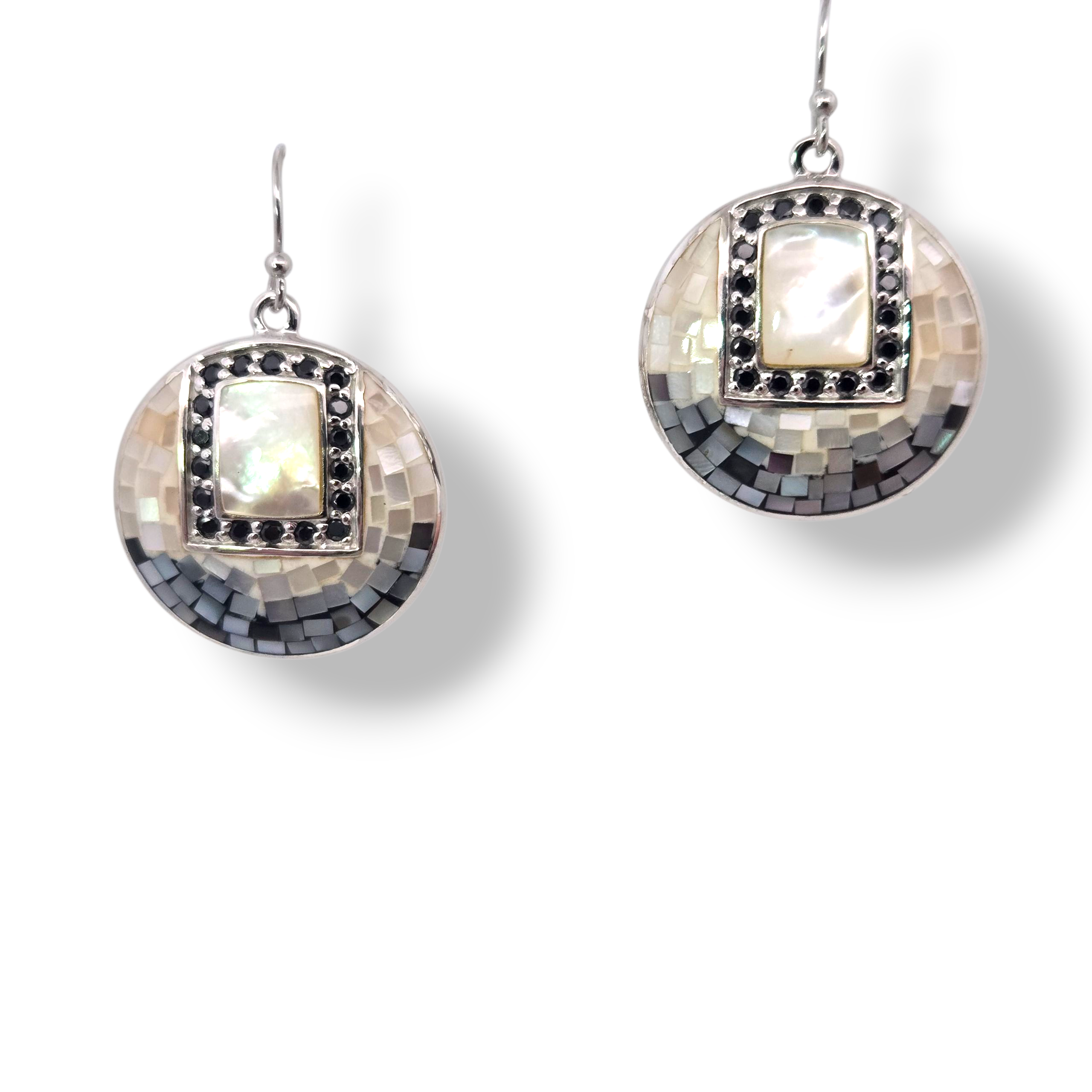 Sterling White and Black Mother of Pearl Earrings