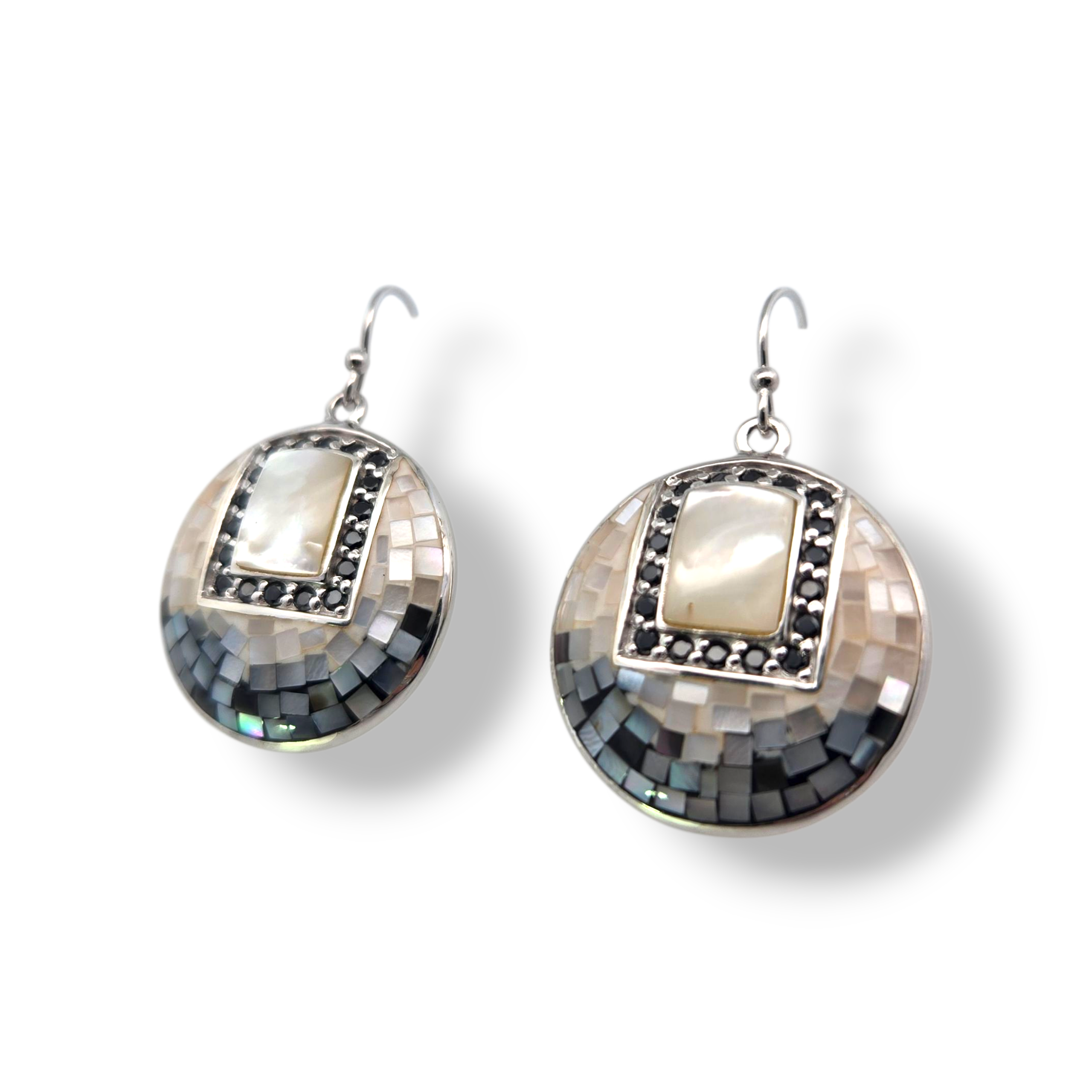 Sterling White and Black Mother of Pearl Earrings