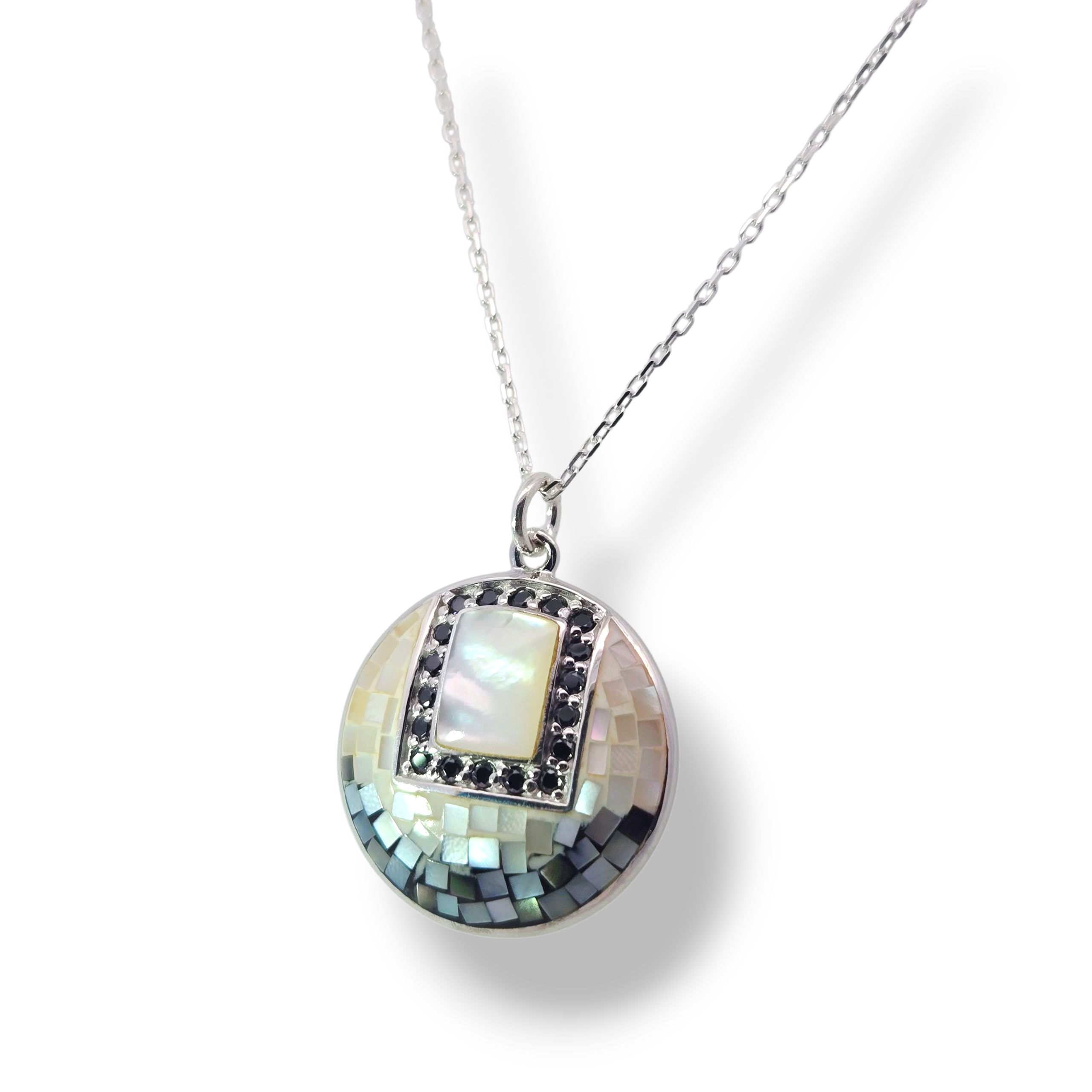 Sterling White and Black Mother of Pearl Necklace