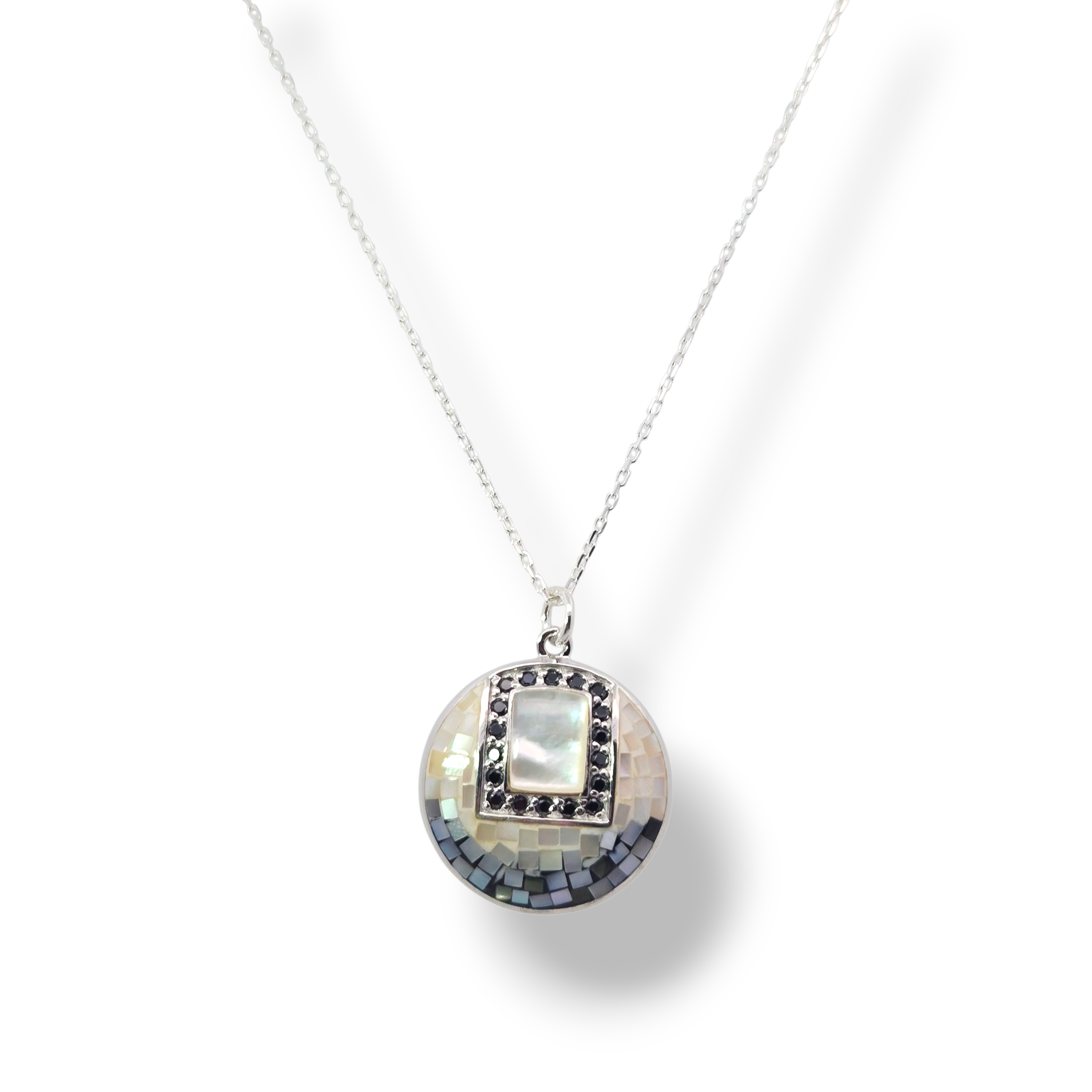 Sterling White and Black Mother of Pearl Necklace