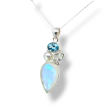Load image into Gallery viewer, Sterling Moonstone, Blue Topaz, Pearl, CZ Necklace