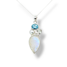 Load image into Gallery viewer, Sterling Moonstone, Blue Topaz, Pearl, CZ Necklace