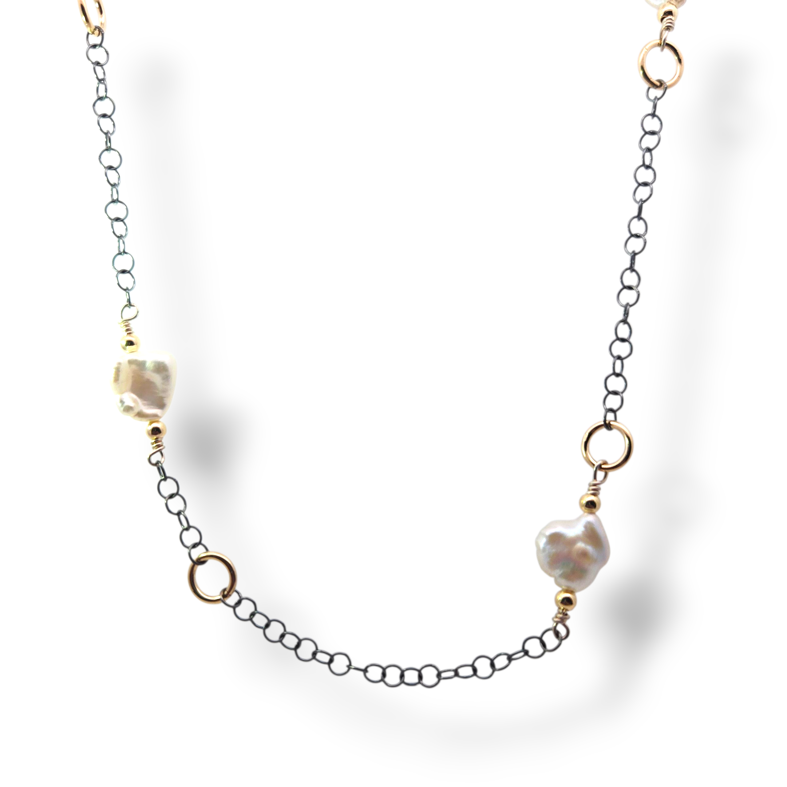 Oxidized Sterling Chain with Kashi Pearls and GF Beads Necklace