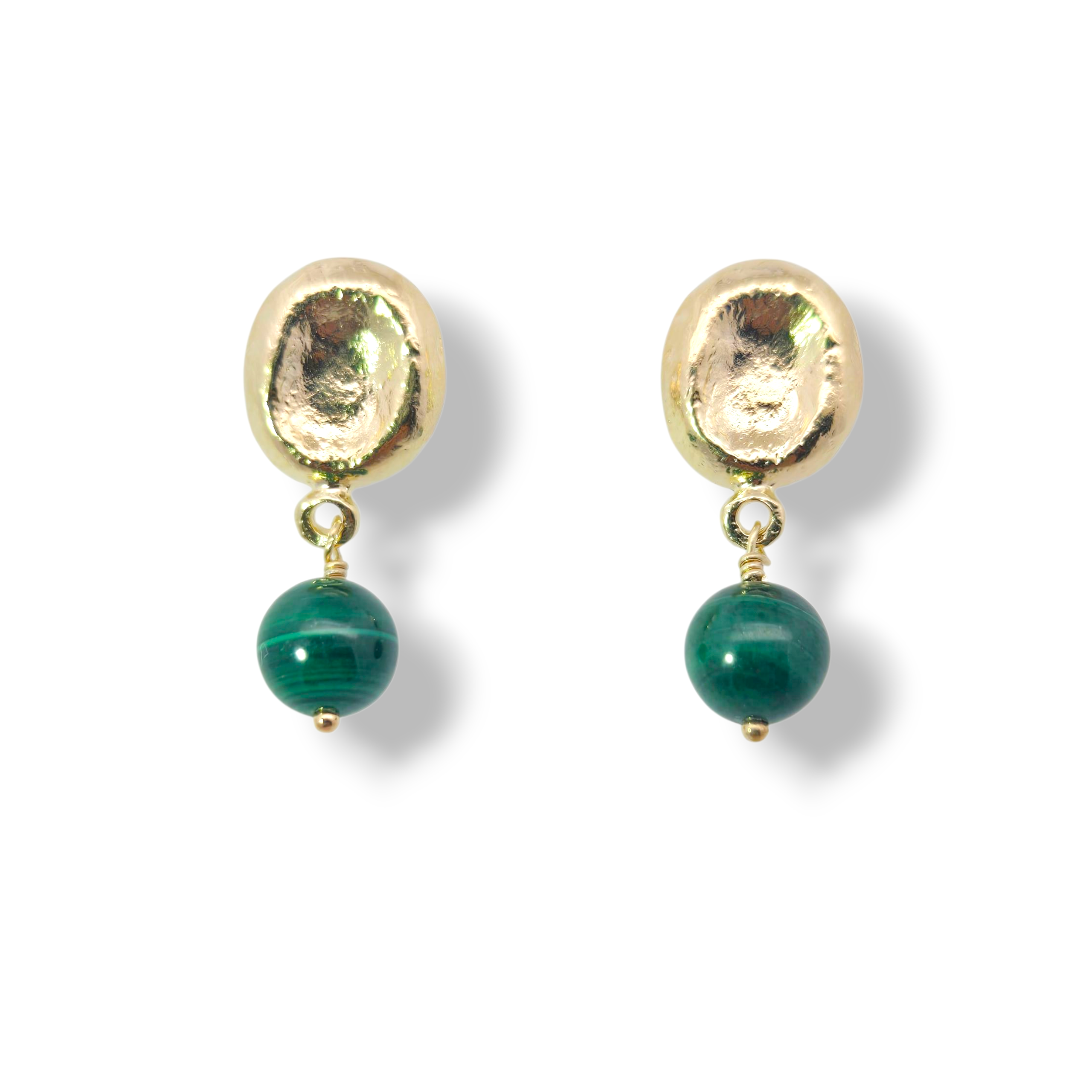 Gold Plated Sterling Oval Earrings with Malachite Drop