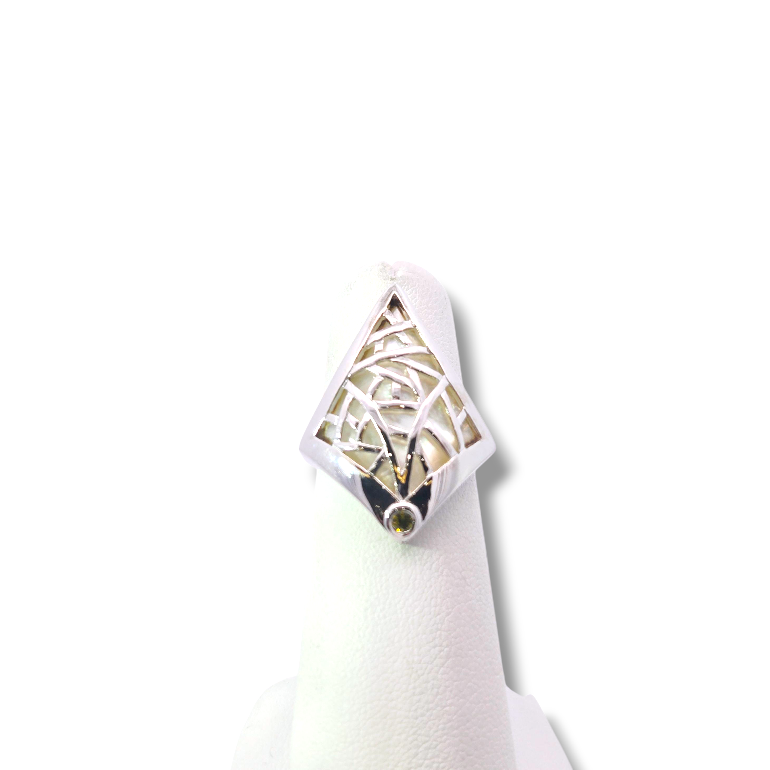 Sterling Mosaic Cream MOP & Peridot Ring