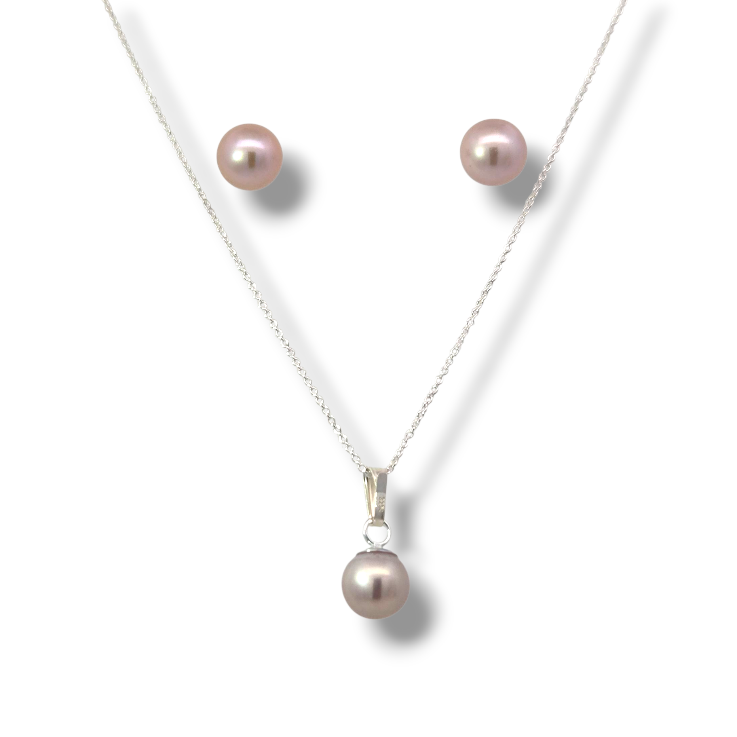 6.5mm Freshwater Pink Pearl Sterling Earring and Necklace Set
