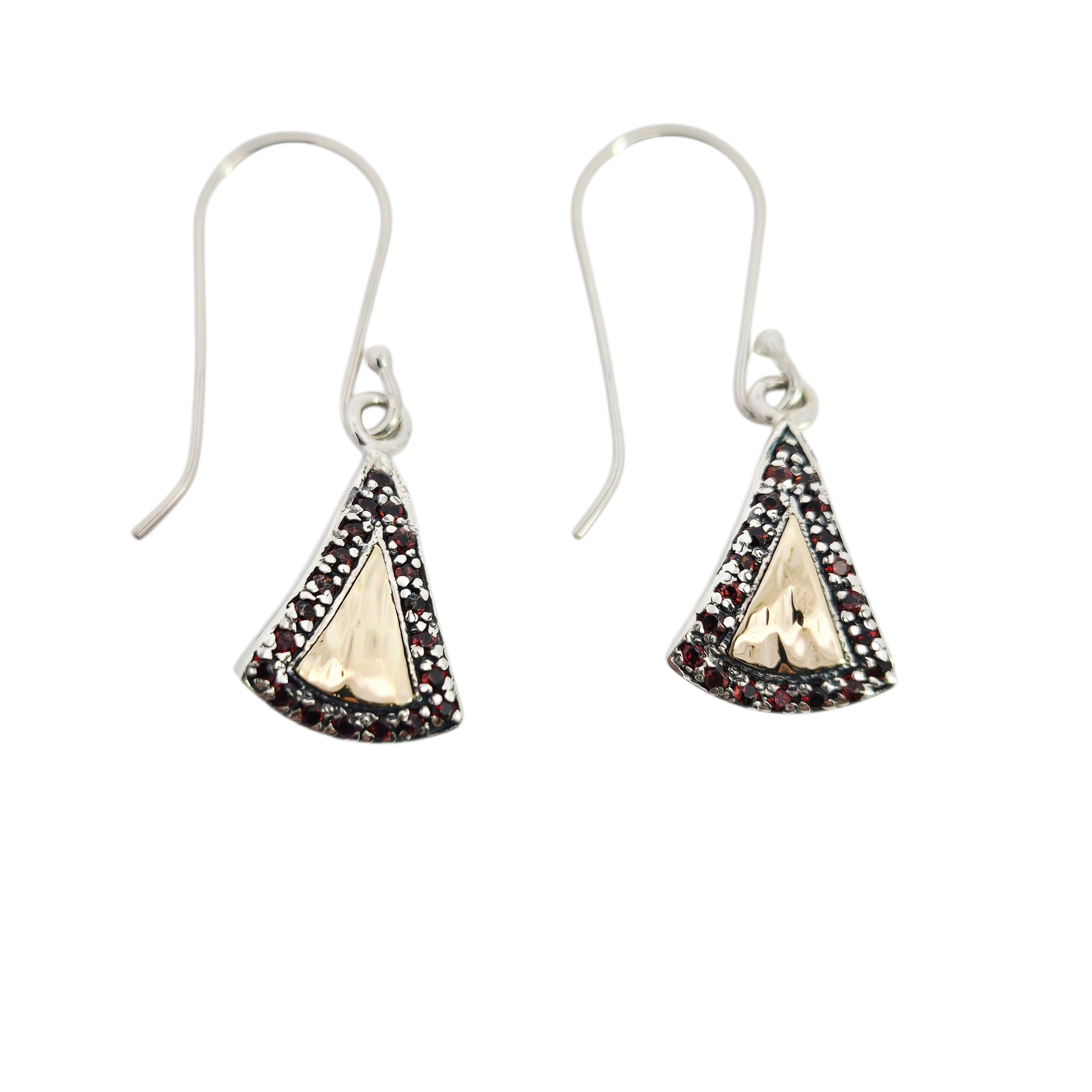 Sterling and 14k Gold Triangle Earrings with Garnets