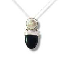Load image into Gallery viewer, Sterling Silver with Pearl Button and Onyx Necklace