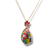 Load image into Gallery viewer, GF Red and Green Mosaic Enameled Flower Necklace