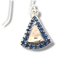 Load image into Gallery viewer, Sterling and 14k Gold Triangle Earrings with Sapphires