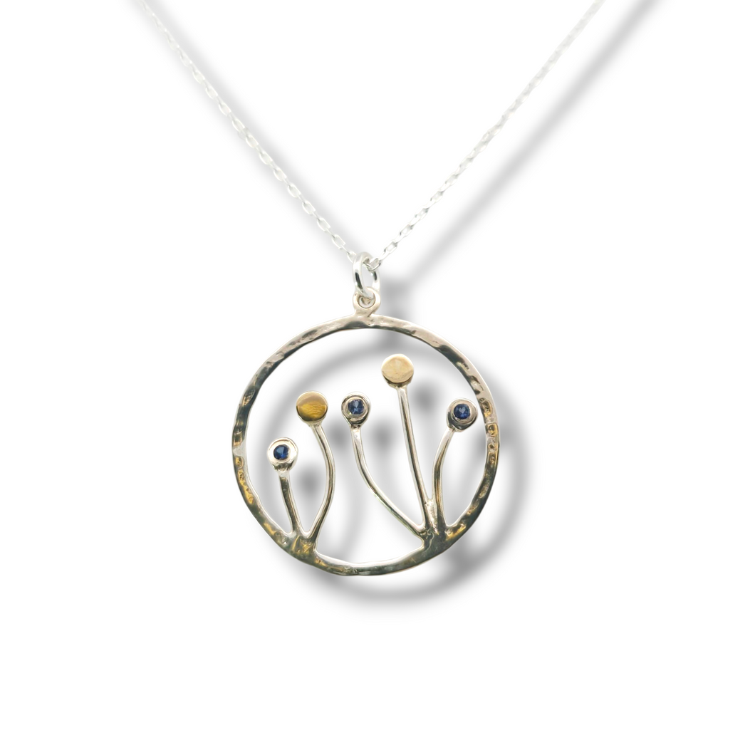 Sterling and 14k Gold Nature Inspired Necklace with Sapphires