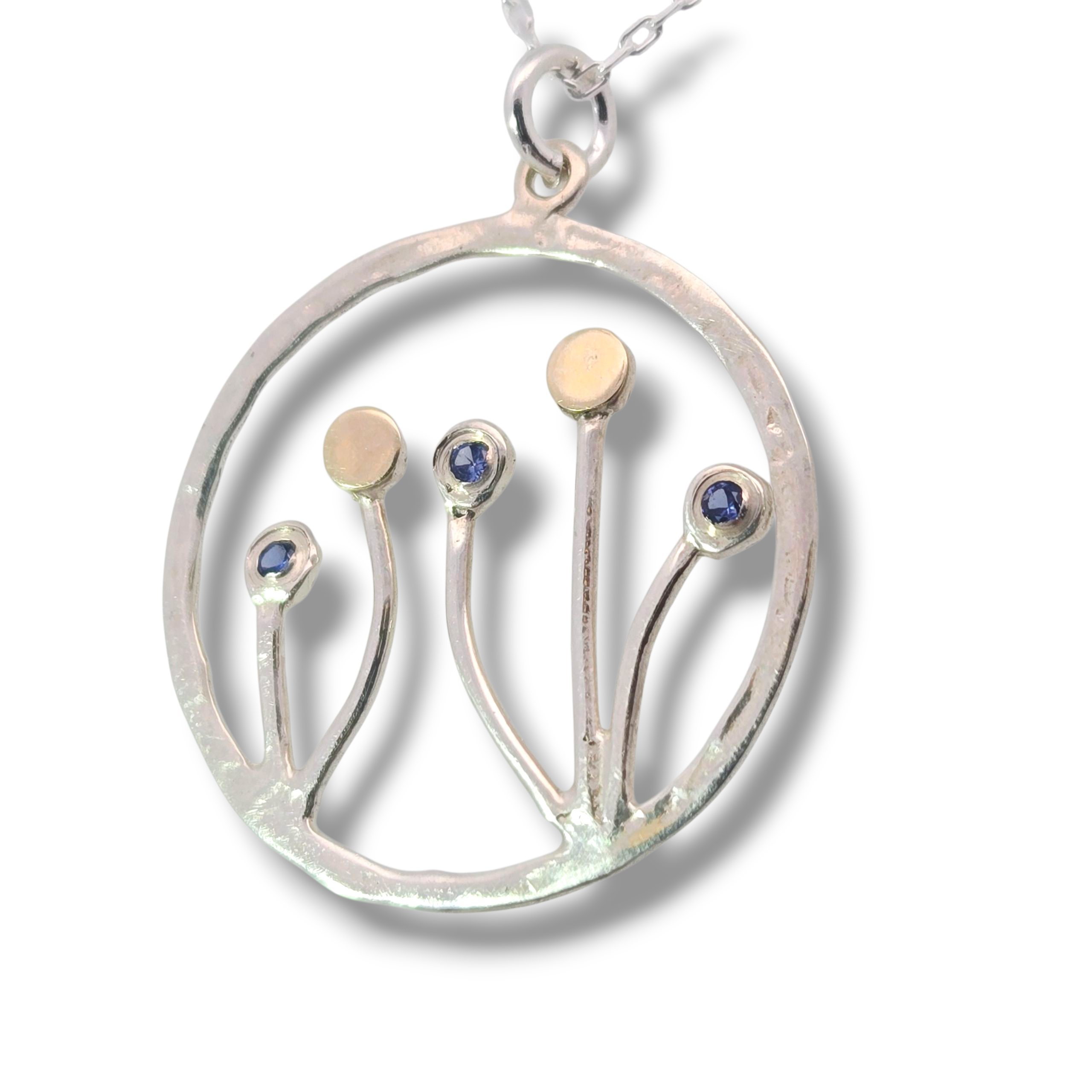 Sterling and 14k Gold Nature Inspired Necklace with Sapphires