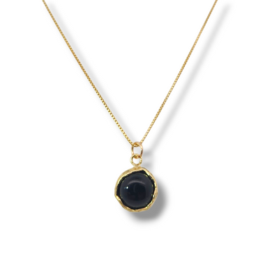 Sterling/GP Round Onyx Necklace