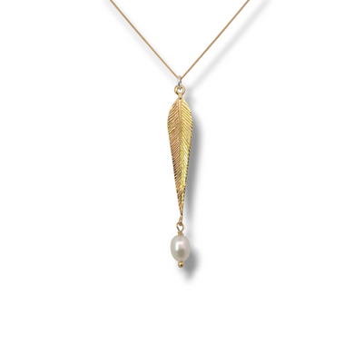 GP Sterling Feather with Pearl Drop Necklace